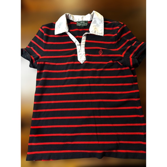 LRL Lauren Active Ralph Lauren Tops - LRL Lauren Active Ralph Lauren Polo Shirt Top Red Striped Womens‎ Vintage